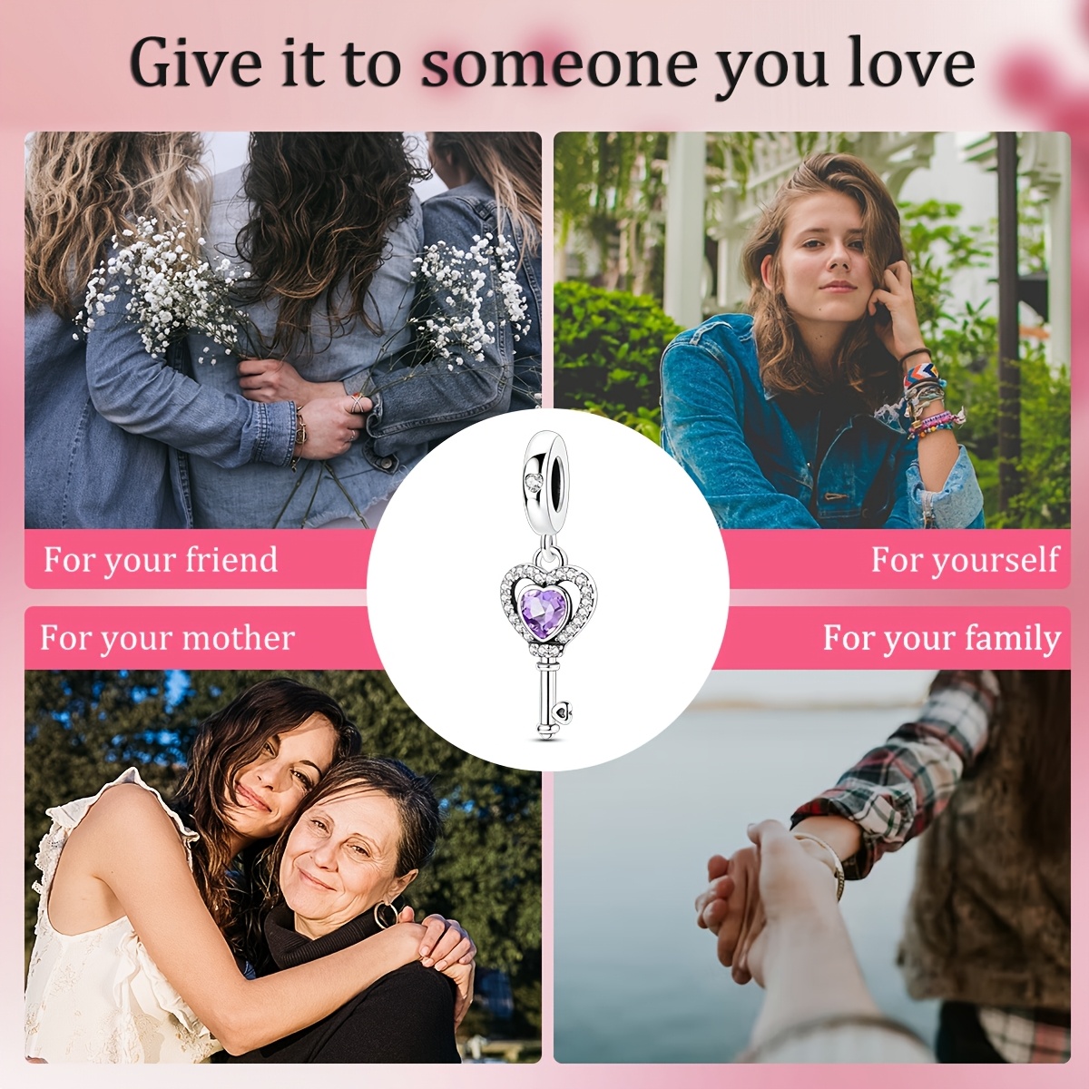 Heart Key Silver Plated Charm for DIY Jewellery Making
